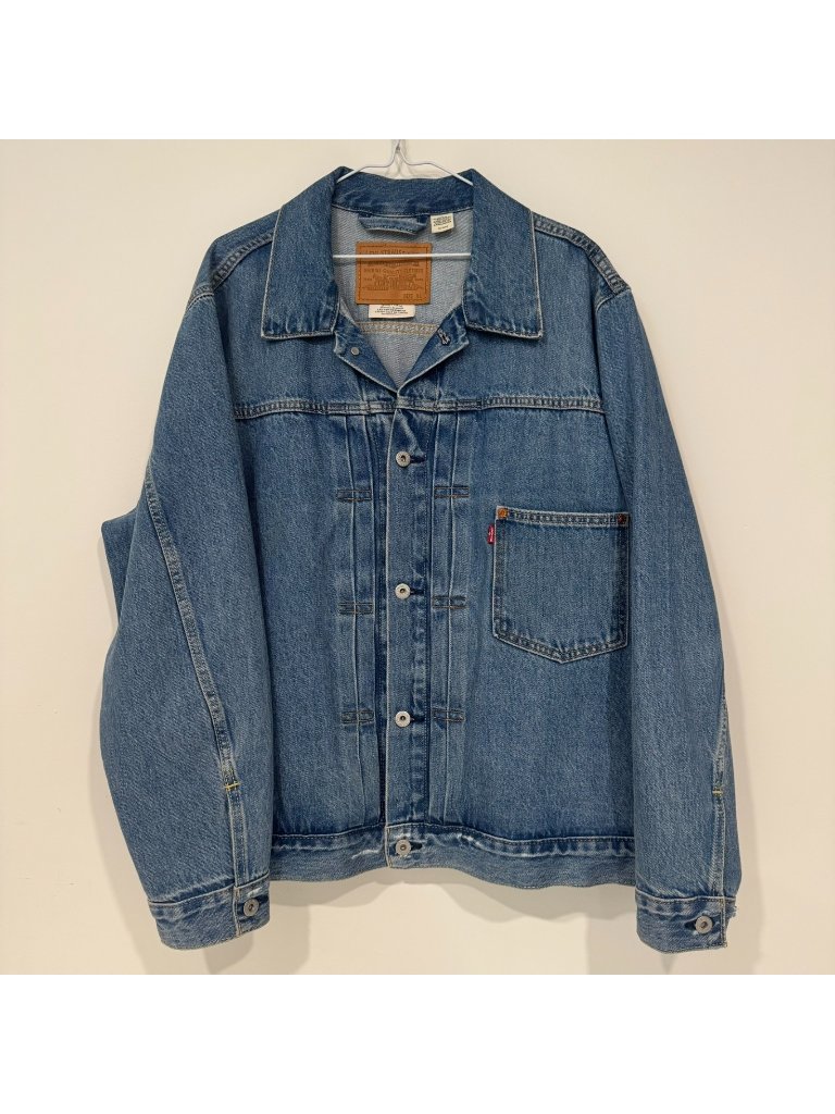 Levi's Premium Type I Trucker Jacket Medium Wash Buckle Back Blue Size Xl